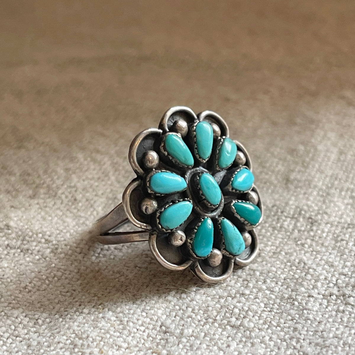 Vintage Zuni Turquoise Flower Ring Midland Shop