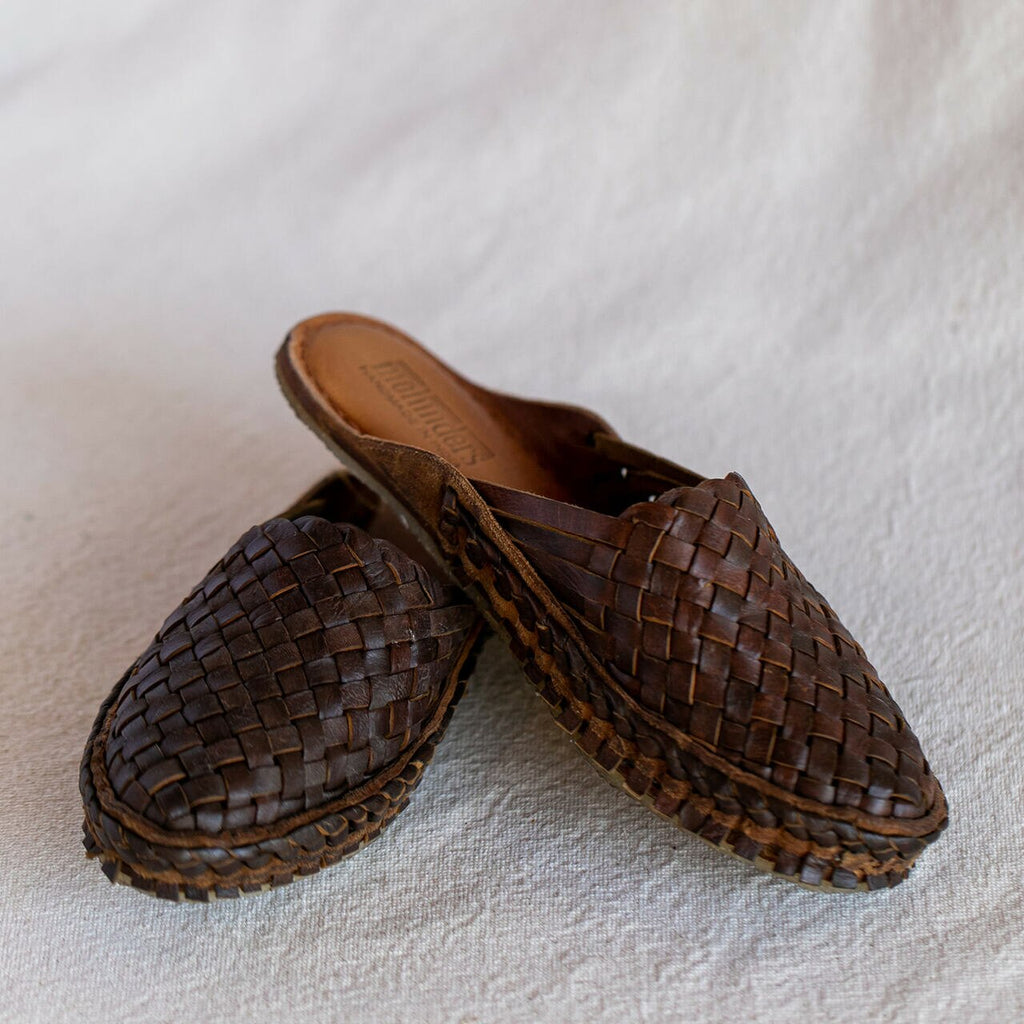 Oiled Leather Woven City Slippers